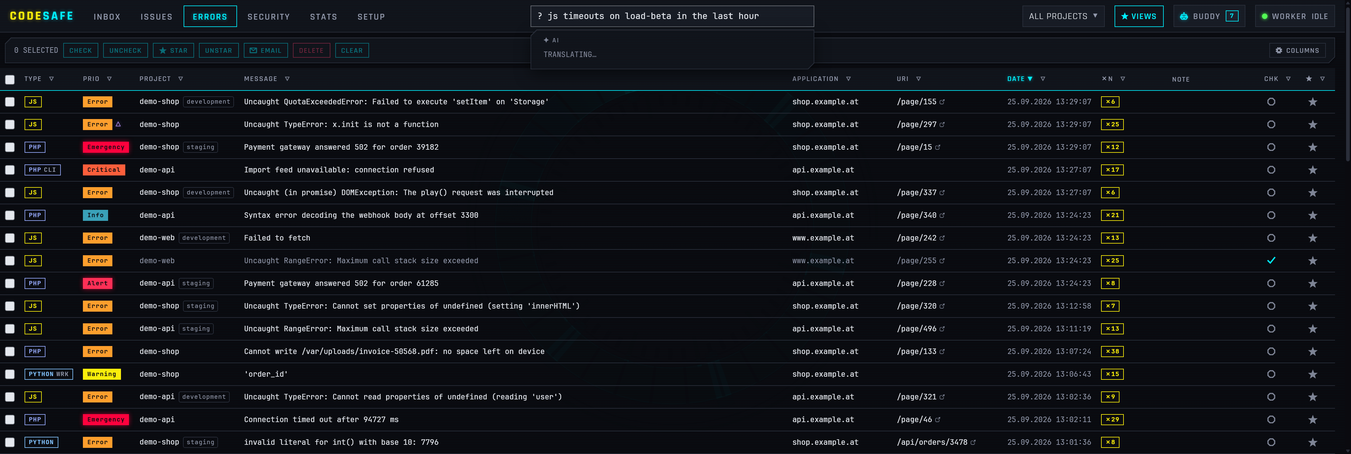 A natural-language question typed into search being translated by AI into codesafe filters