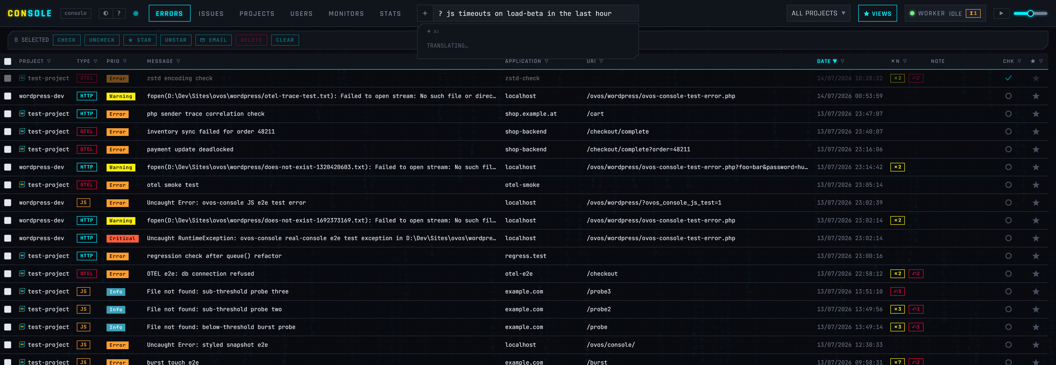 A natural-language question typed into search being translated by AI into console filters
