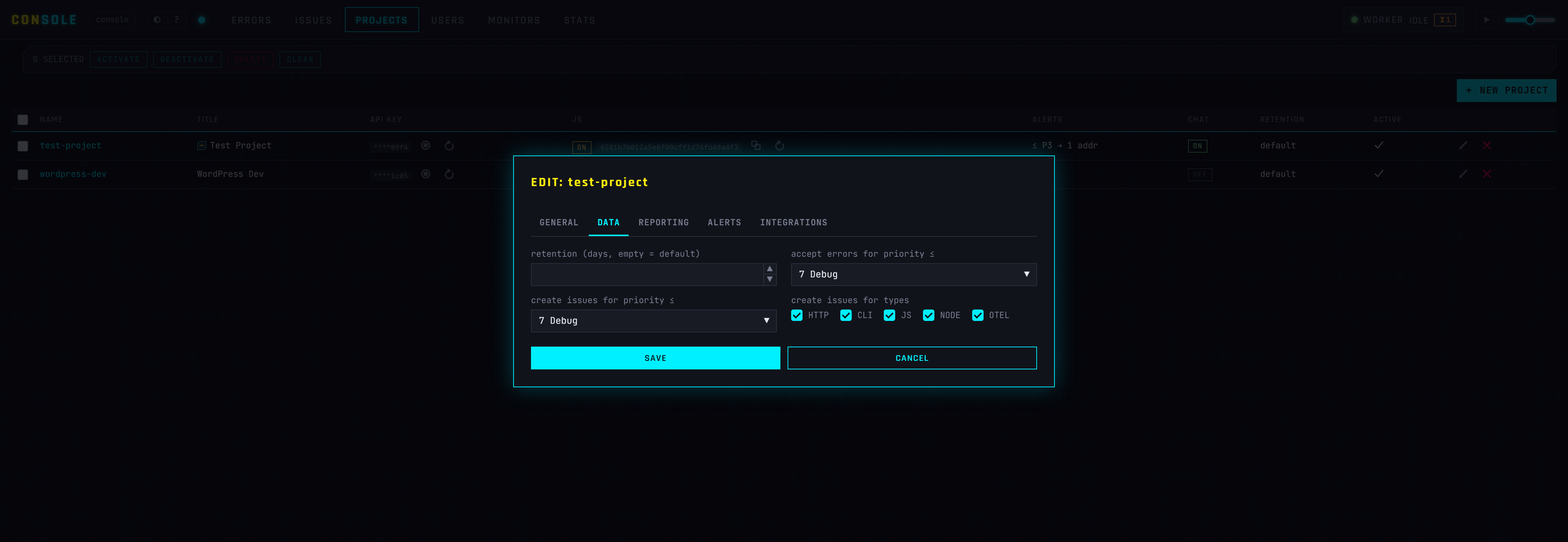 Project edit dialog